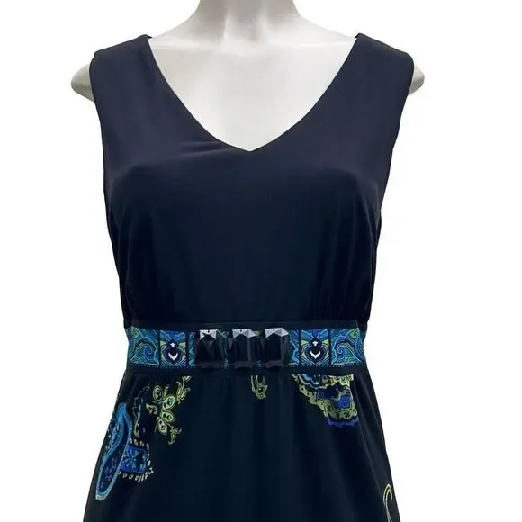 Catherines Black and Blue Paisley Maxi Dress, comfy & elegant,Size 16 sleeveless - Picture 4 of 14